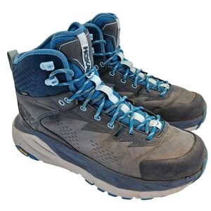 Hoka One One Kaha GTX Boots Womens Size 8.5 Blue Leather Vibram Hiking Trail